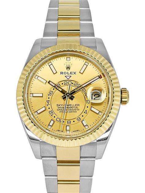 rolex sky-dweller two tone champagne 326933|rolex oyster steel yellow gold.